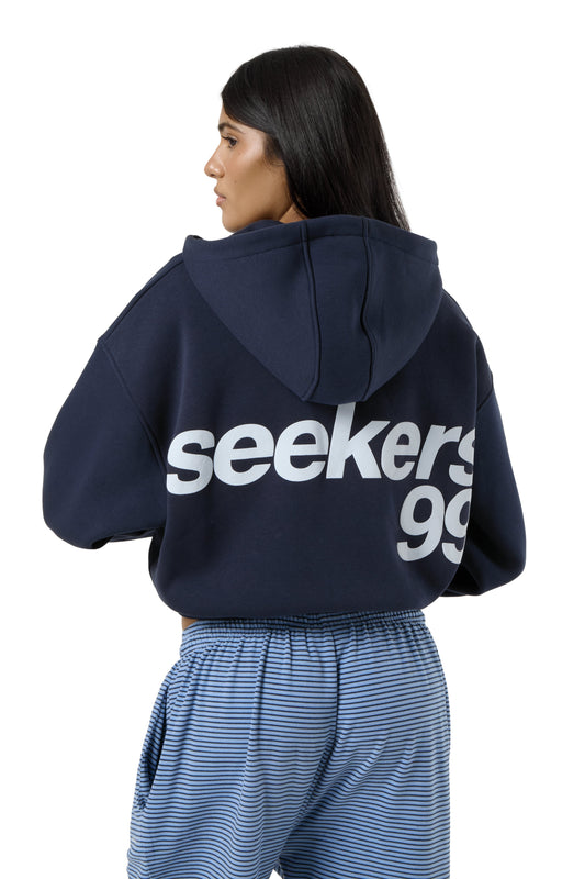 Seekers 99 Shrunken Zip Up Hoodie in Navy