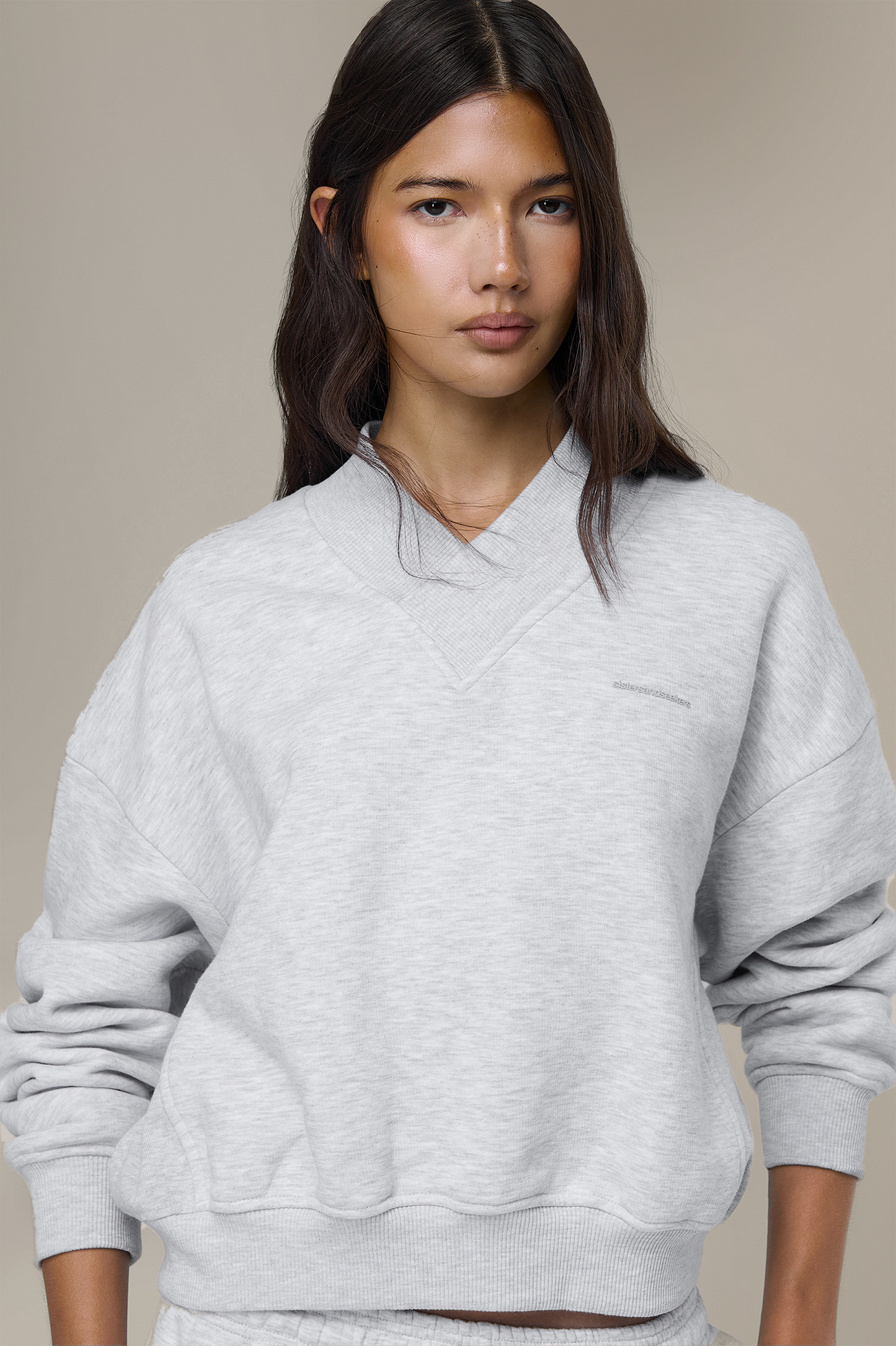 Trademark V Neck Shrunken Sweatshirt in Passive